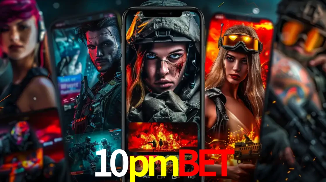 Montagem de telas de celular mostrando diversos personagens, masculinos e femininos, de um jogo de tiro, ilustrando a diversidade de equipes de e-sports para apostar no 10pmbet.